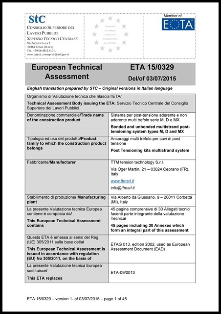 Certificazione ETA MULTI 15-0329